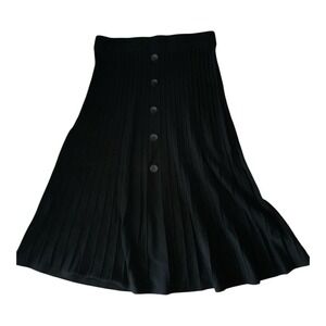 Premise Long Black Knit Skirt Ribbed Buttons Down Front Pull On XL A-line